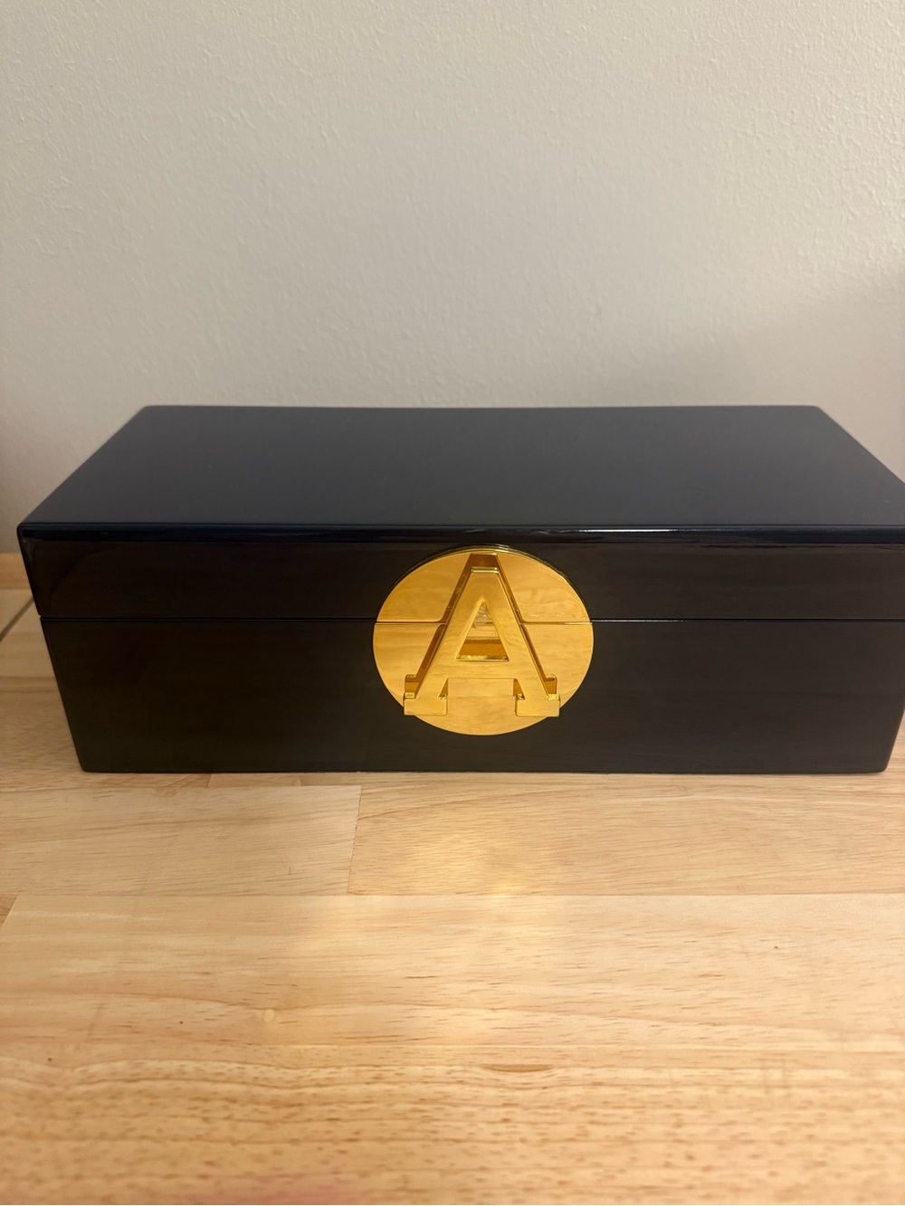 C. Wonder Navy Jewelry Box with Gold 'A' Medallion